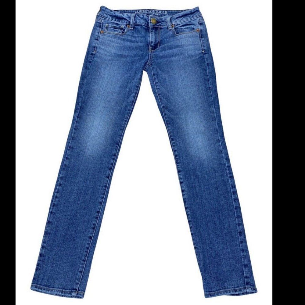 American Eagle Skinny Low Rise Stretch Med Wash Blue Denim Jeans - Sz 2 Reg